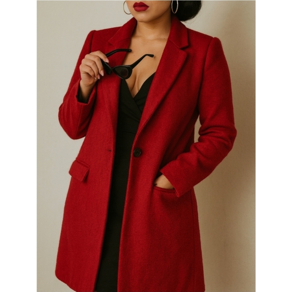 Zara Longline Wool Coat Red Size Small Overcoat
